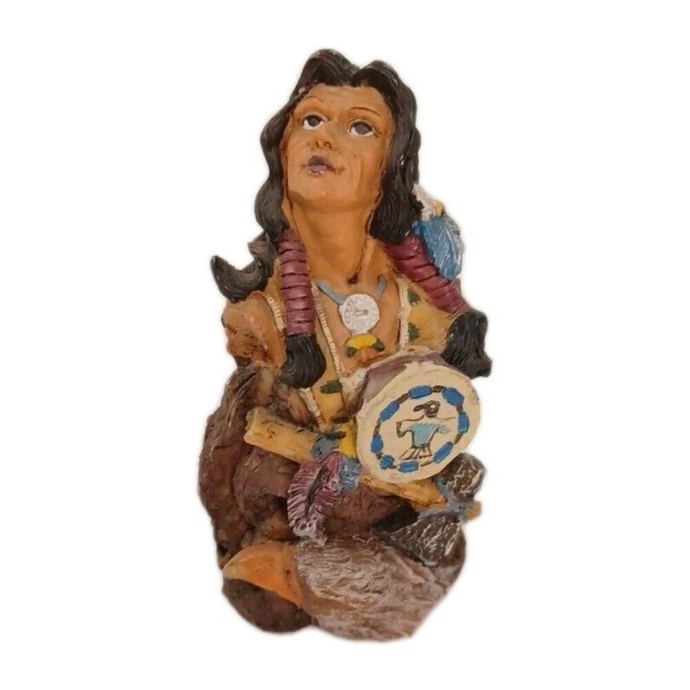 Native American Woman Bust 4.5" Eagle Head Tomahawk Shield Resin Figurine Decor